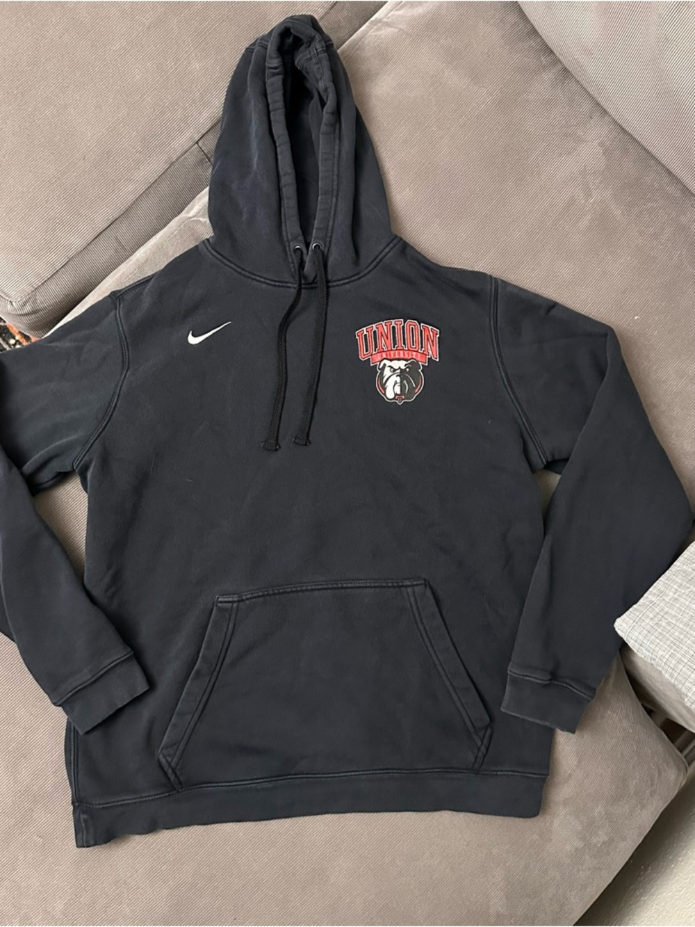 Vintage Union University Bulldogs Hoodie Mens Large Black Nike Kangaroo Pockets
